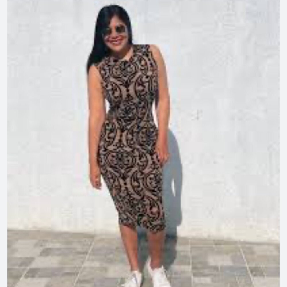 2/$30 CBR Brown Tan Mock Neck Short Sleeve Bodycon Dress Mediu